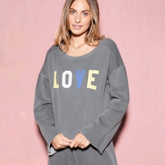 Wildfox Four Letters Flora cropped sweatshirt sherpa gray LOVE size small - Picture 1 of 10